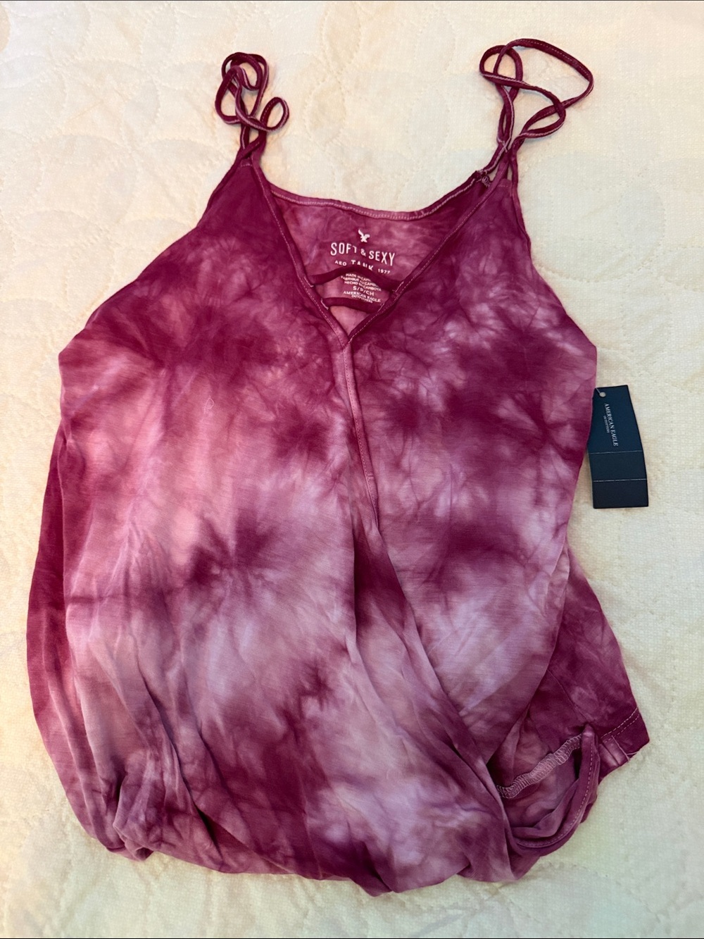 American Eagle Outfitters Burgundy Tie-Dye Braided-Strap Camisole